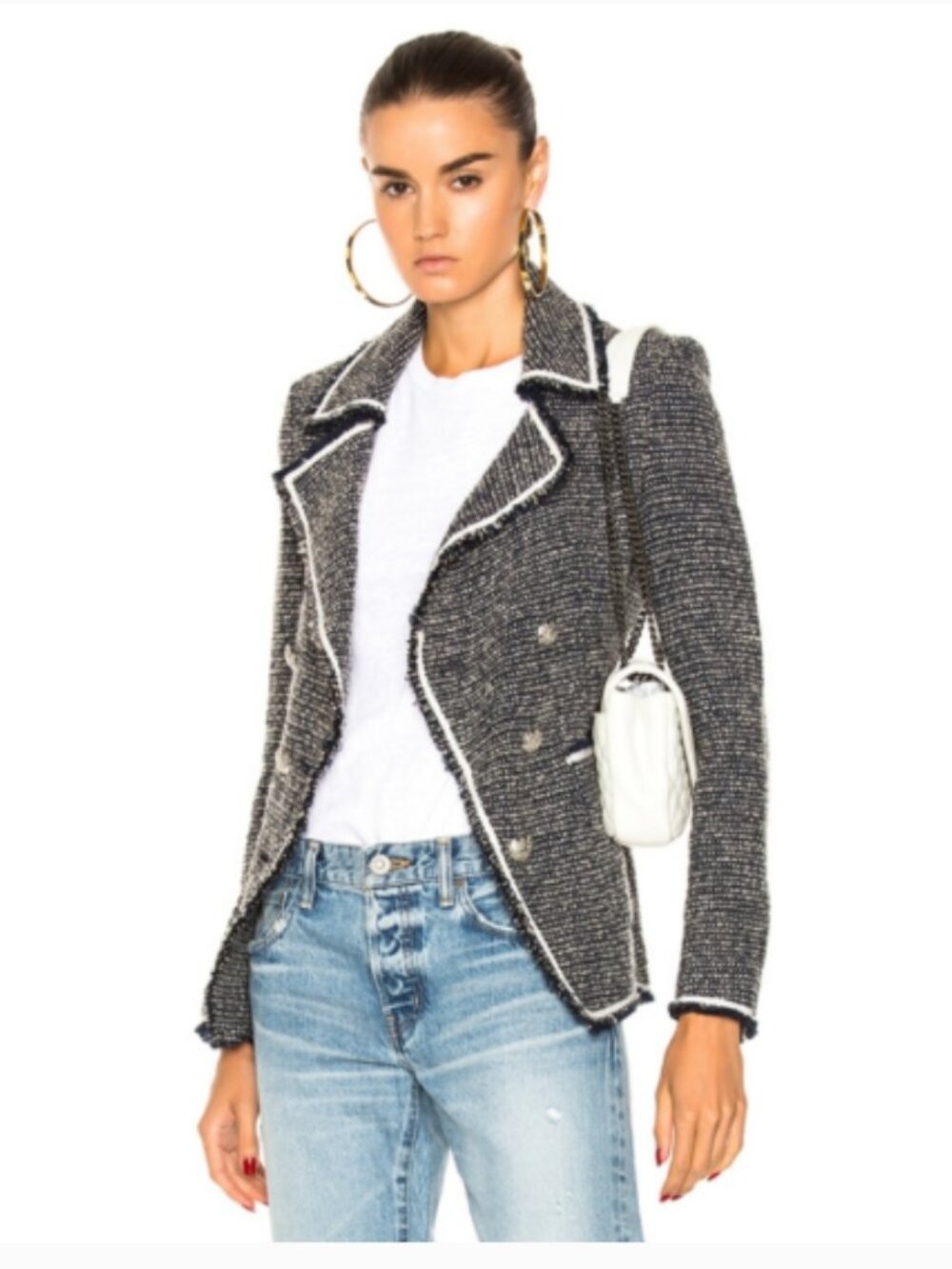 Veronica Beard Carroll Portrait neck Tweed blazer jacket blue silver 6